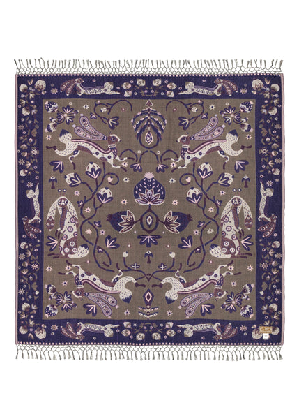 150x150cm Rabbit shawl with border, Blueberry