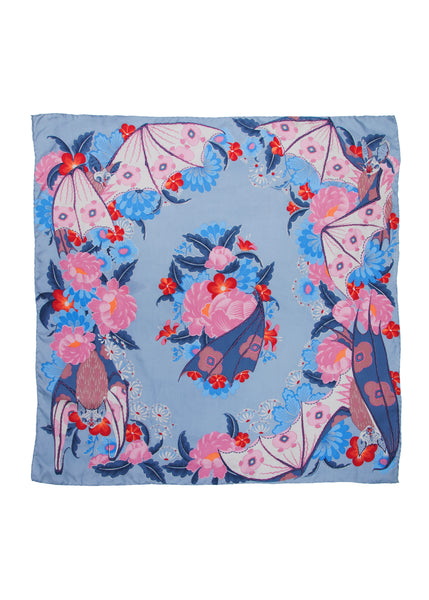 Bat and Flowers silk crepe scarf