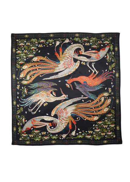 Firebird Black silk scarf 110 x 110 cm
