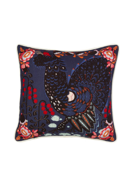 Grouse in the woods blue cushion